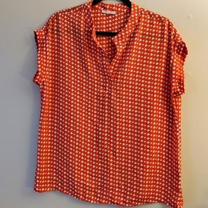 Pleione Split Neck Cap Sleeve Blouse Size M